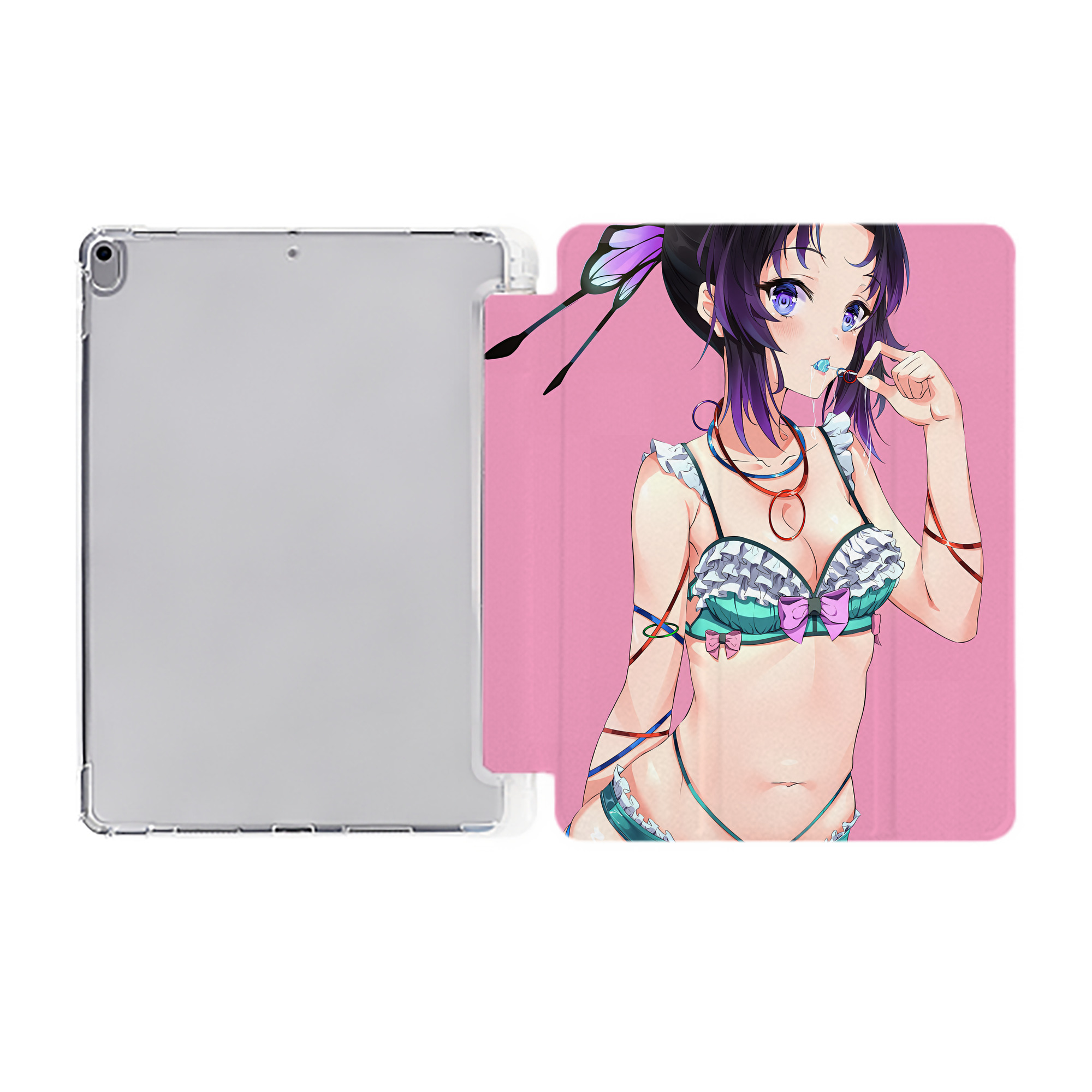 （画像用） 鬼滅の刃（きめつのやいば）蟲柱-胡蝶 しのぶ／こちょう しのぶ Kochou Shinobu IPad ケース ペン収納付き 三つ折りスタンド PUレザー×シリコン 対応機種9.5/10.5/10.9インチ